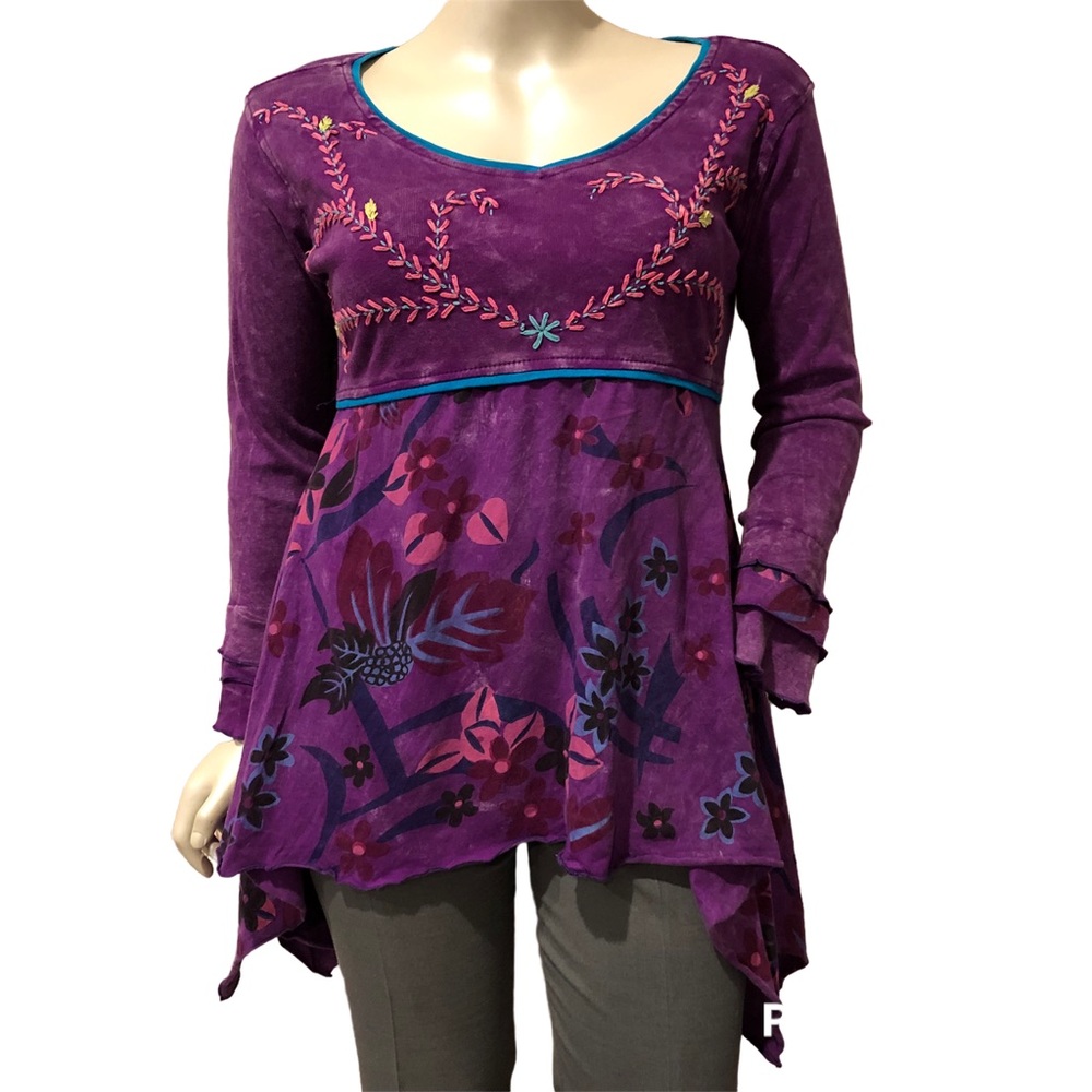 Rising International XL Purple Bohemian Embroidered Tunic Dress